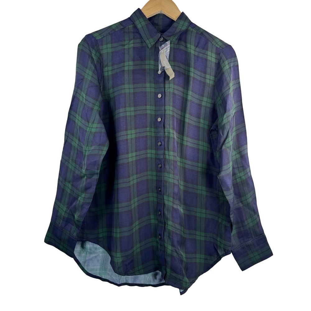J.Crew Drapey button-up shirt in Black Watch tartan academia preppy sz S